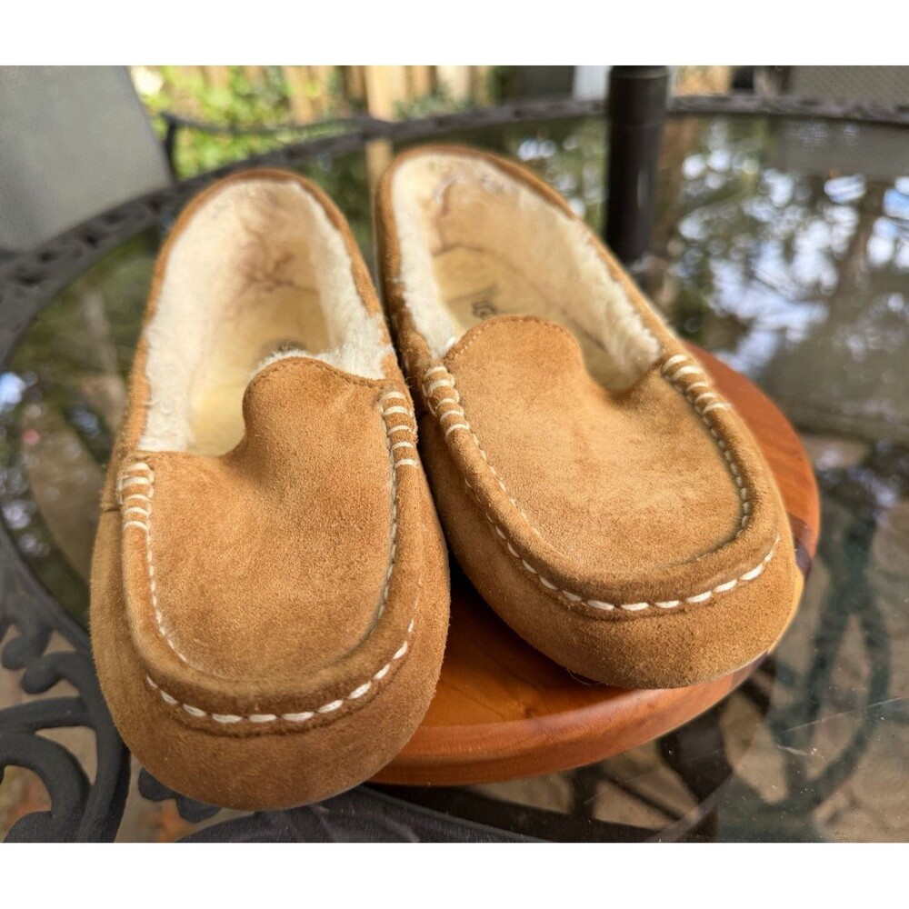 UGG Ansley Women’s Suede Shearling Lined Moccasin Slipper Brown US 8 EU 39